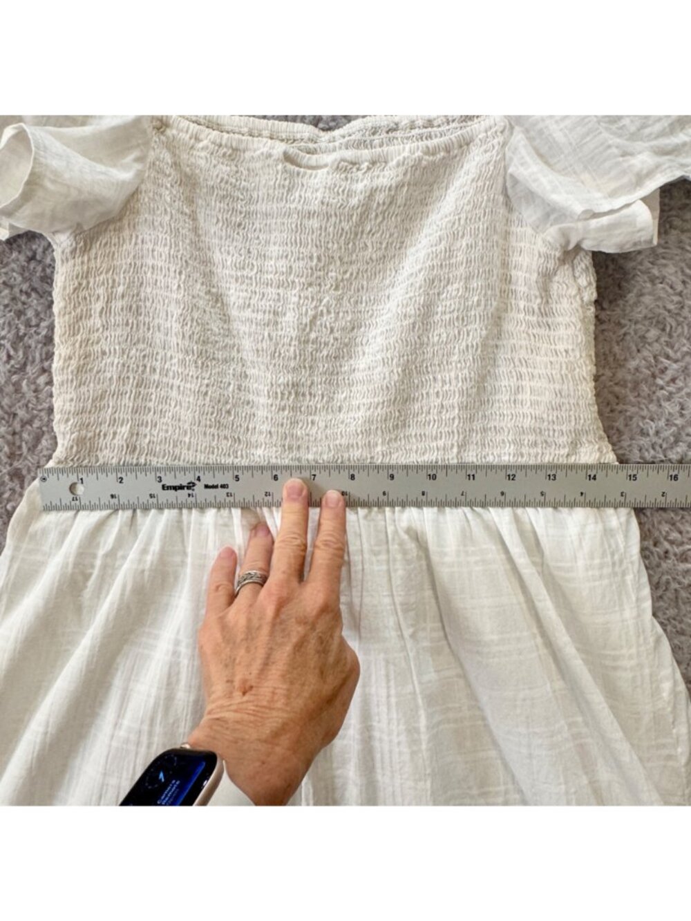 Gap White Tiered Midi Dress Puff Sleeves & Smocked Bodice Size Medium Lined - Picture 8 of 10
